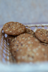 oatmeal cookies in a wicker basket