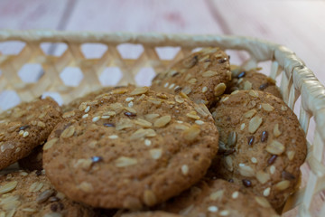 oatmeal cookies in a wicker basket