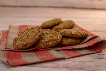 oatmeal cookies on linen napkin