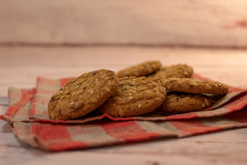 oatmeal cookies on linen napkin