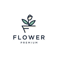 flower pot logo vector icon illustration line outline monoline