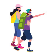 couple with backpack hiking wanderlust