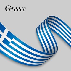 Waving ribbon or banner with flag