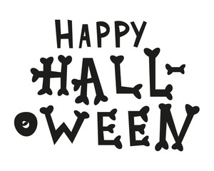 Happy Halloween lettering, icons: thin monochrome icon set, black and white kit. Creepy and funny jack face, bat, spider web