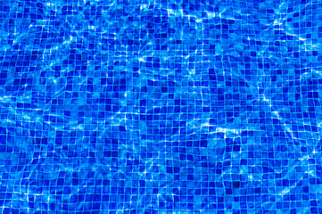 blue abstract background. Clear blue water in a Swimming Pool. With interesting through the sunlight and the movement of the water.
