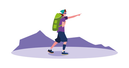young man backpacker in mountain landscape