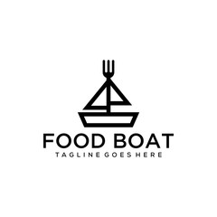 Illustration line art Food delivery with boat ship transportation logo design