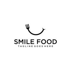 illustration food restaurant with smile sign logo design