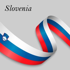 Waving ribbon or banner with flag