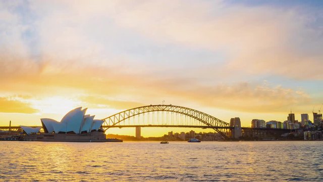 Sydney city skyline at sunset time lapse
