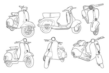 Retro drawing motor scooter vintage background