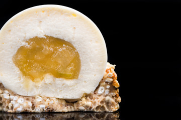 Artisan Monoportion Patisserie Dessert Cake on Black Reflective Background