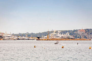 Sea bay marina with yachts and boats in Cannes
