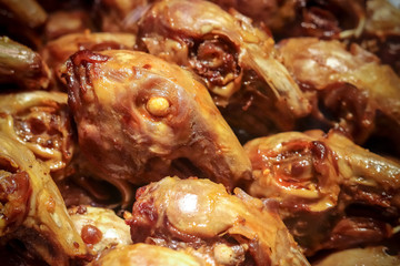Spicy rabbit head street food snack in Chengdu, China
