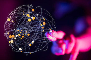 Abstract futuristic - Molecules technology with polygonal shapes on dark blue background.