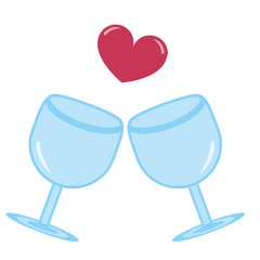 Fototapeta premium Vector cute kawaii wine glasses colorful isolated