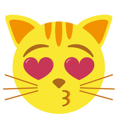 Vector cute kawaii cat emoji kissing colorful isolated