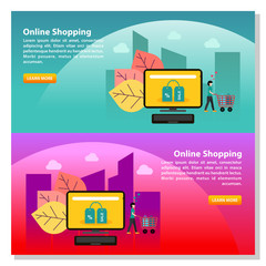 Landing page template of Online Shopping. Online shopping banner. Modern flat design concept of web page design for website and mobile website. Vector Illustration