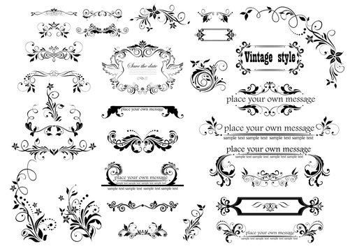 Collection of beautiful floral frames, vignette and headers for wedding design