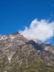 Monte Rosa with its glacier near the village of Macugnaga, Italy - July 2019.