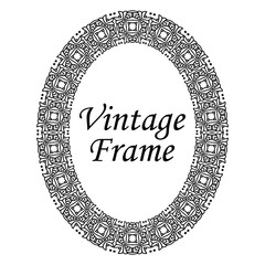 Decorative oval modern retro frame. Black border on white background