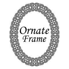 Decorative oval modern retro frame. Black border on white background