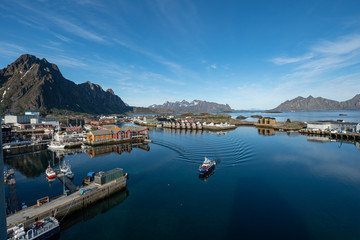 Naklejka premium Norwegen, Lofoten, Kirche, Statue, Rentiere, Polarnacht