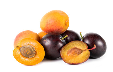 Naklejka na ściany i meble plums and apricots on a white background