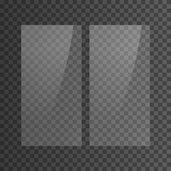 Realistic effect of reflection on a plastic window. Double-glazed window advertising. Glass plate set on transparent background. Clear glass showcase. Realistic window mockup. Vector illustration