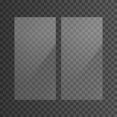 Realistic effect of reflection on a plastic window. Double-glazed window advertising. Glass plate set on transparent background. Clear glass showcase. Realistic window mockup. Vector illustration