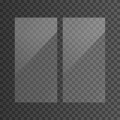 Realistic effect of reflection on a plastic window. Double-glazed window advertising. Glass plate set on transparent background. Clear glass showcase. Realistic window mockup. Vector illustration