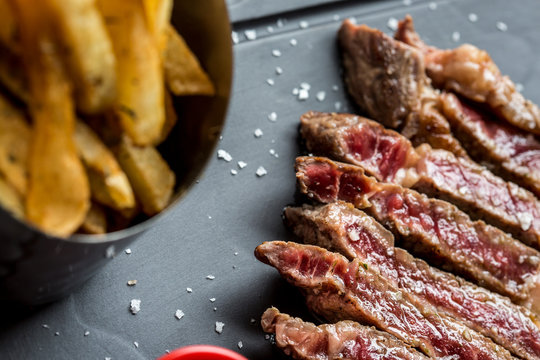 Beautiful roast beef seen from above.