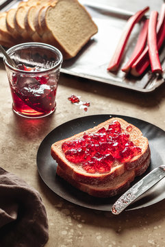 Rhubarb jam on the brad