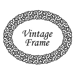 Decorative oval modern retro frame. Black border on white background