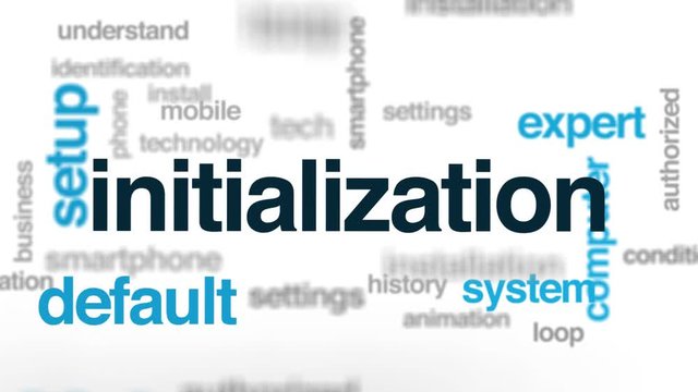 Initialization animated word cloud. Kinetic typography.