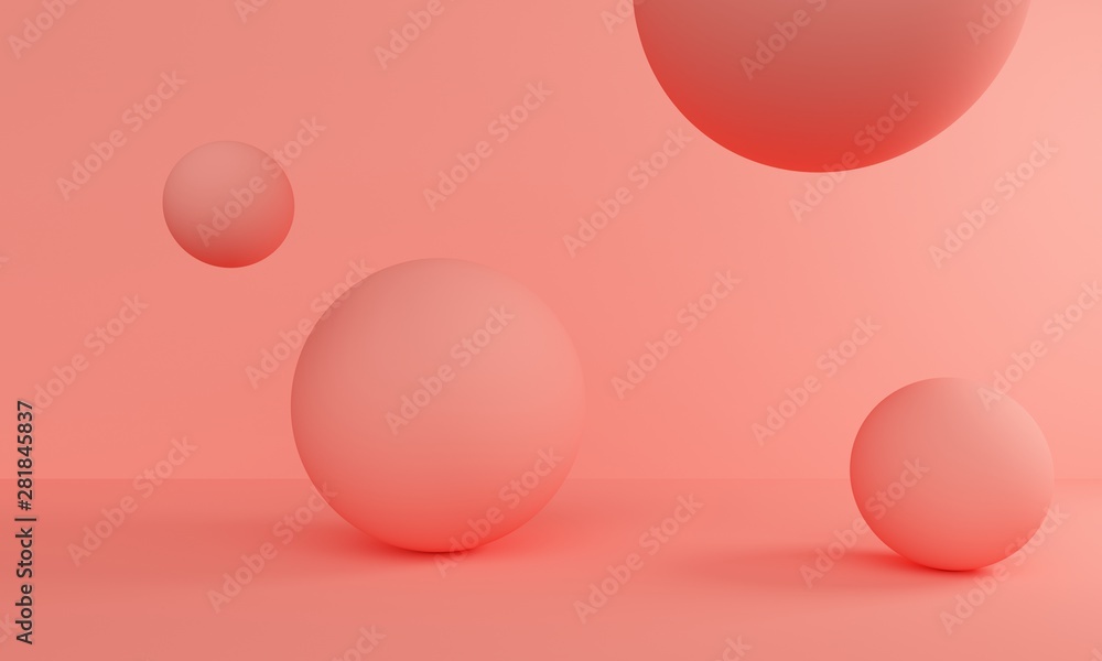 Poster abstract coral background with balloons. 3d rendering