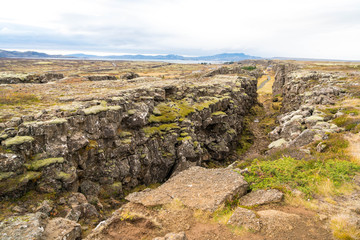Fototapeta na wymiar Continental Divide at Pingvellir National Park in Iceland
