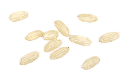 Macro integral rice pile isolated on white background, top view