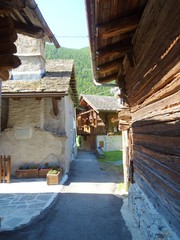 The architecture of the small town of Macugnaga and its hamlets, in the Italian Alps - July 2019.