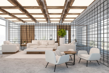 Obraz na płótnie Canvas Office lounge area with white sofas