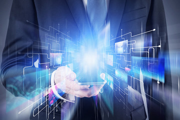 Man with phone, streaming and social media