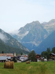 The architecture of the small town of Macugnaga and its hamlets, in the Italian Alps - July 2019.