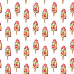 Seamless pattern with ice cream popsicle stick isolated on white background.