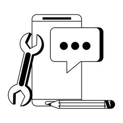 technology web digital hardware cartoon in black and white