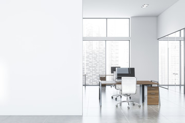 Open space office with mock up wall