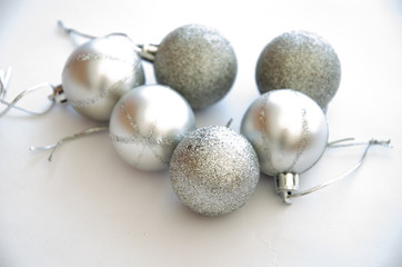 2020 Christmas balls silver on a white background Christmas frame