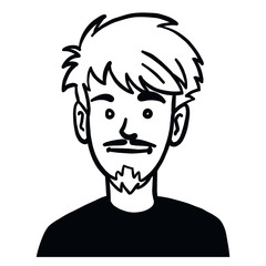 Hand drawn doodle vector head of a boy with neutral facial expression.