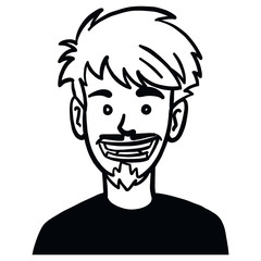 outline comic character of a man who laughs. black and white, monochrome, emotions.