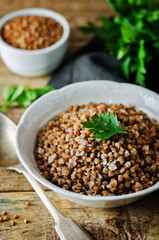 Buckwheat porridge with fresh parsley leaves