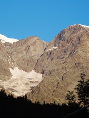 Monte Rosa with its glacier near the village of Macugnaga, Italy - July 2019.